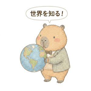 世界を知ろう、と見つめるカピバラ