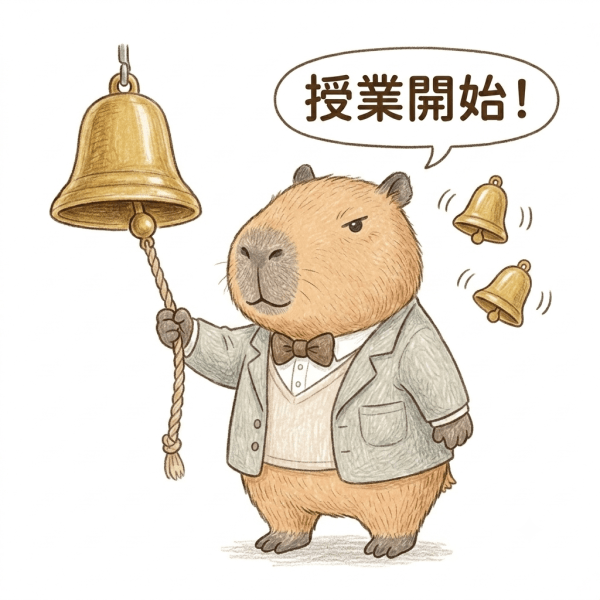授業開始だ!と笑顔のカピバラ先生