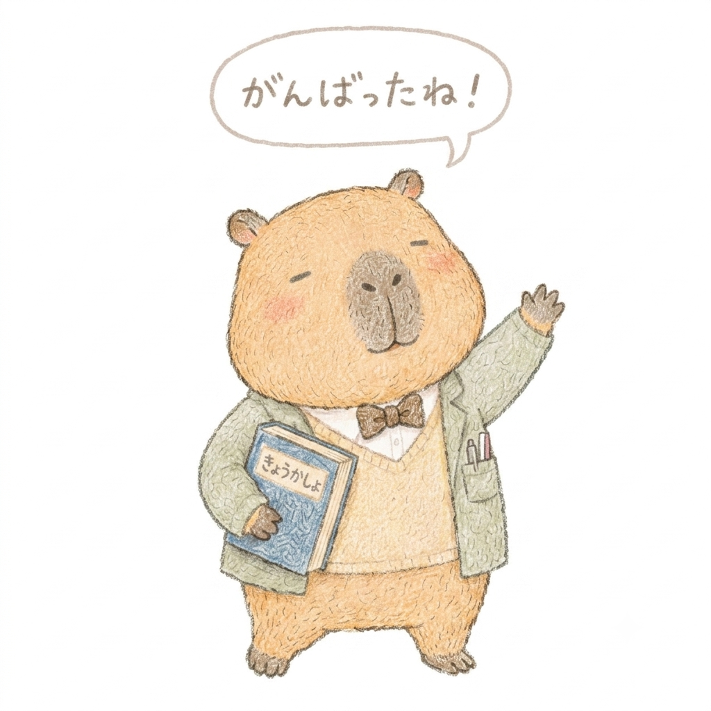 頑張ったねと言うカピバラ先生